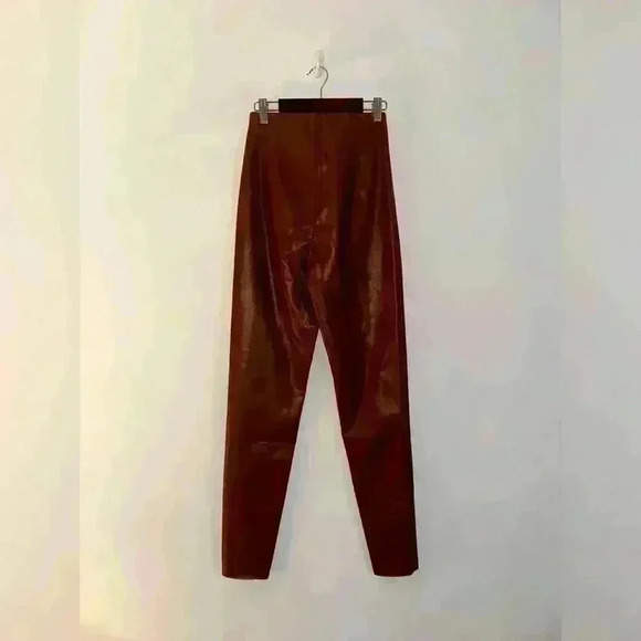 Zara FAUX LEATHER HIGH-WAISTED LEGGINGS Brown Size XS NEW - Picture 2 of 4